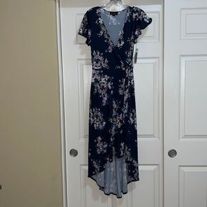 Faux wrap brushed knit maxi dress